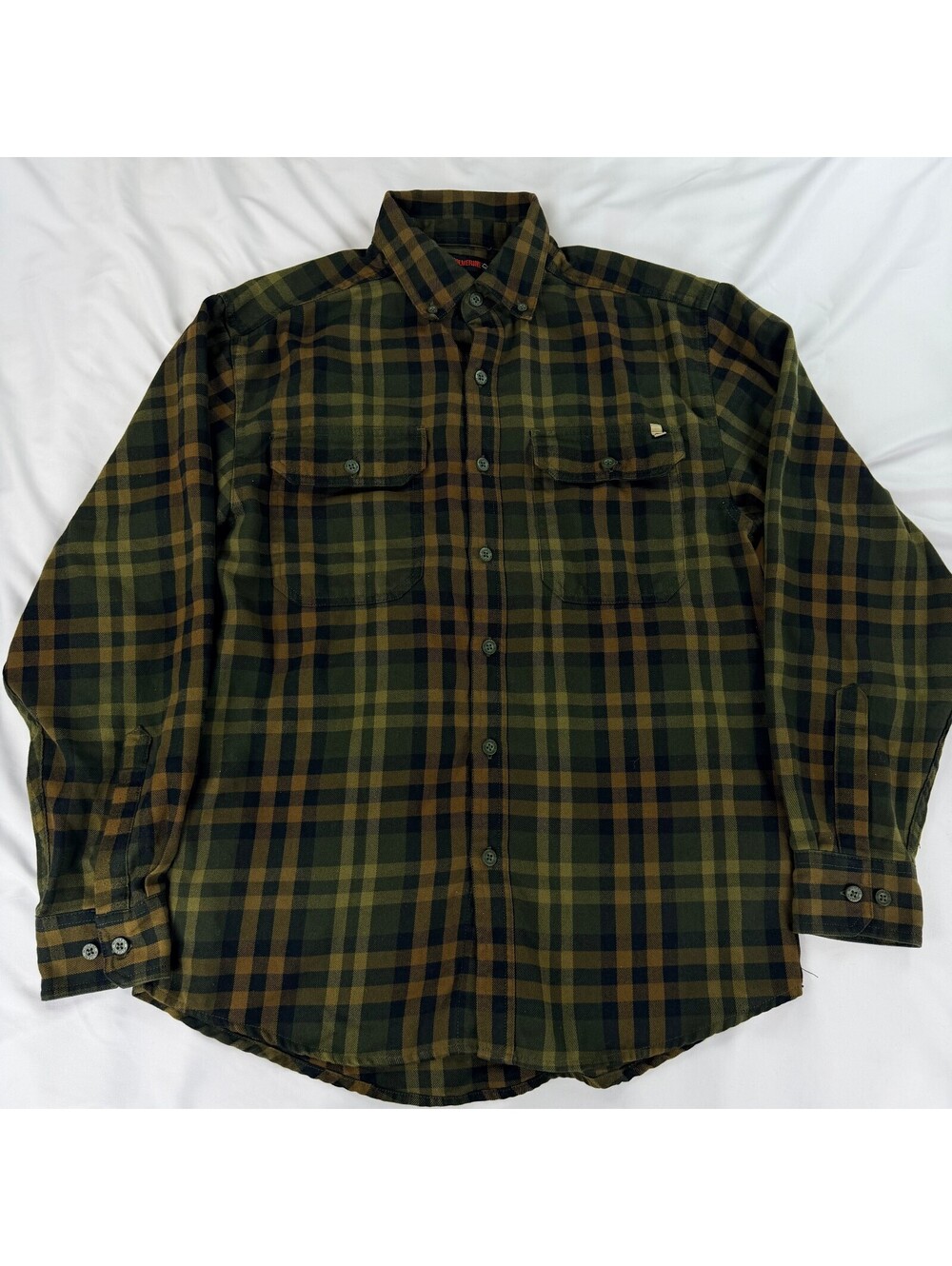 Wolverine Mens M Green Brown Plaid Flannel Shirt Long Sleeve Workwear Outdoor
